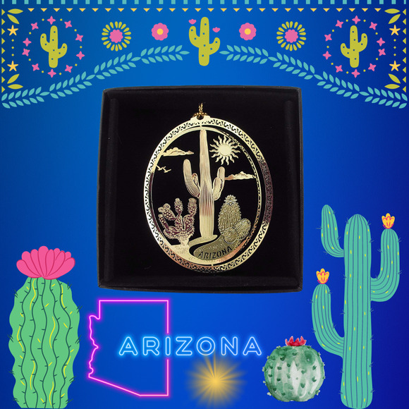 Arizona State Cactus Ornament Brass Travel Souvenir - Picture 2 of 8